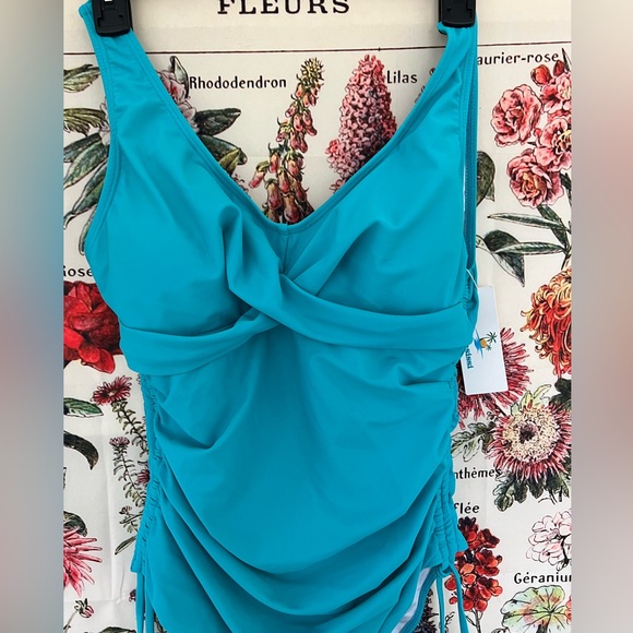 COPY - Beachsissi one piece teal swimsuit. NWT. Size L. Gathered sides with tie… - Picture 2 of 9